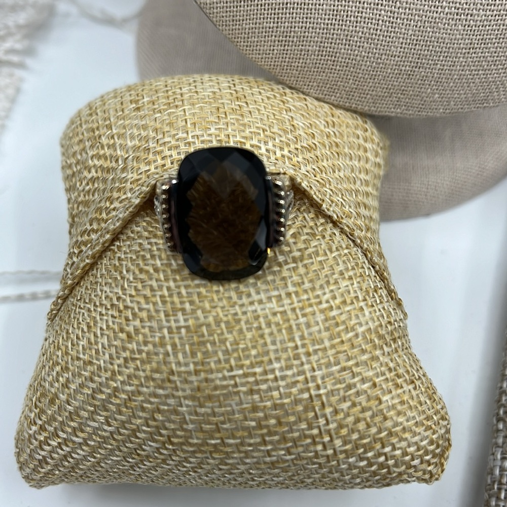 Stunning Smoky Quartz Statement Ring - Sterling Silver with Gold Accents - Picture 8 of 15